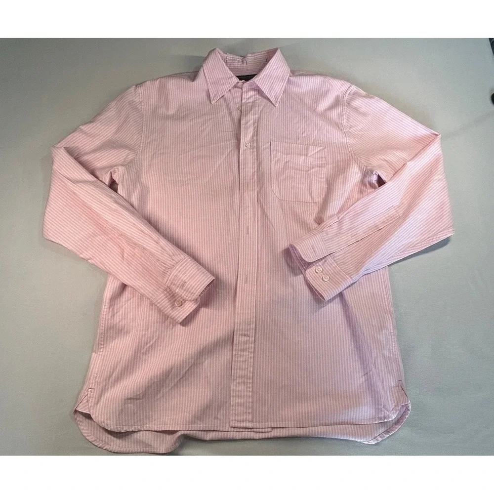 Banana Republic Mens Pink White Striped Organic Cotton Button Down Shirt Medium